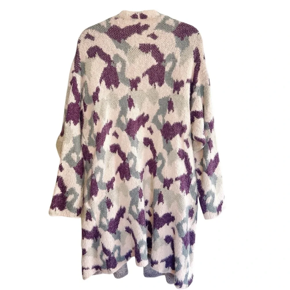 Umgee Boho Oversized Fuzzy‎ Knit Long Cardigan Sweater XL Pink Purple Abstract